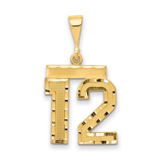 14k Yellow Gold Medium Diamond-cut Number 12 Charm