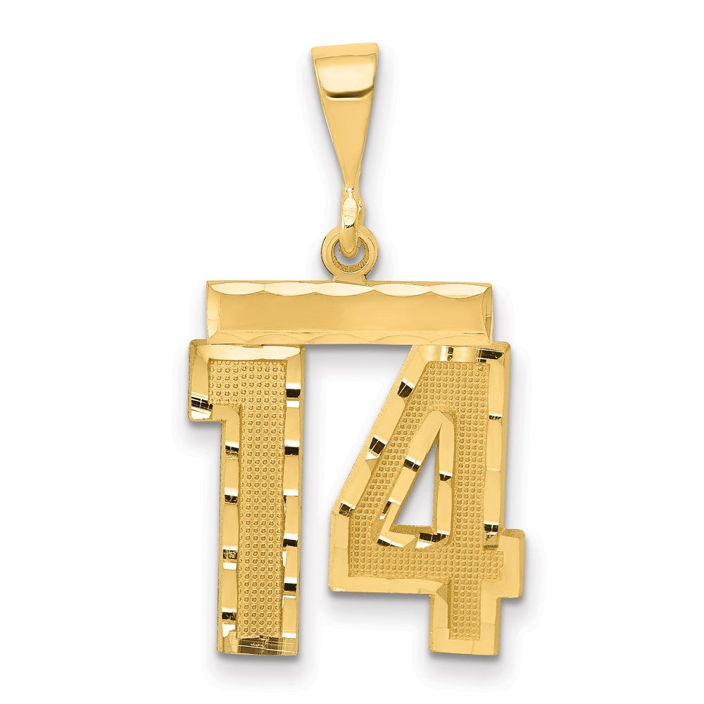 14k Yellow Gold Medium Diamond-cut Number 14 Charm