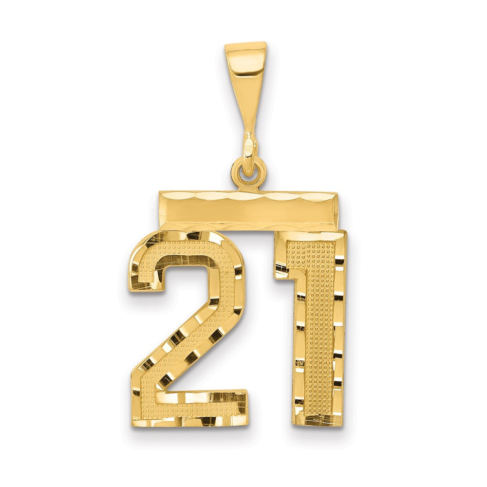 14k Yellow Gold Medium Diamond-cut Number 21 Charm