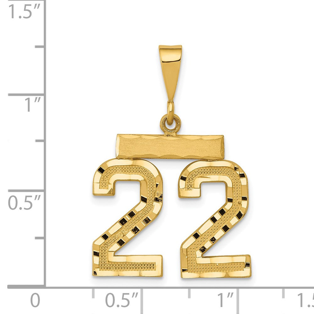 14k Yellow Gold Medium Diamond-cut Number 22 Charm