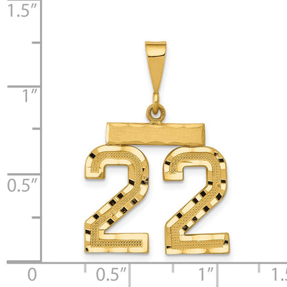 14k Yellow Gold Medium Diamond-cut Number 22 Charm