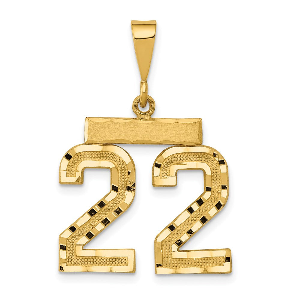 14k Yellow Gold Medium Diamond-cut Number 22 Charm