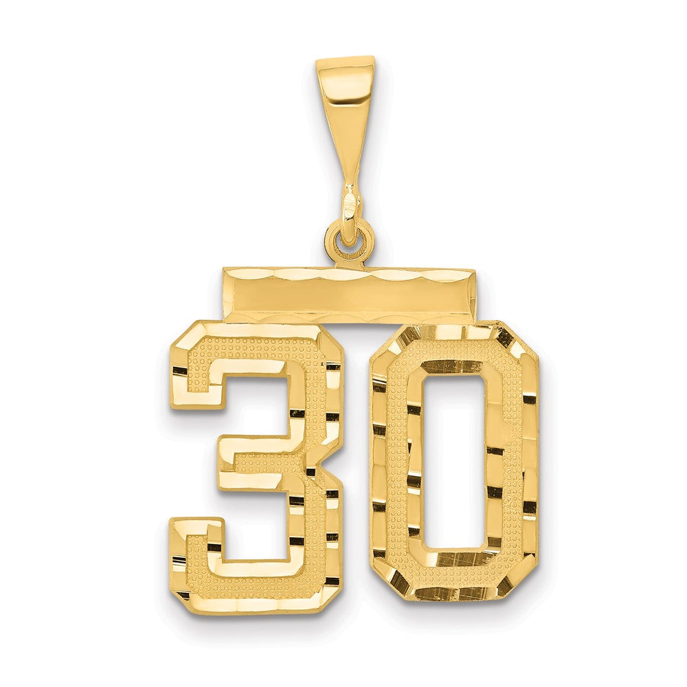 14k Yellow Gold Medium Diamond-cut Number 30 Charm