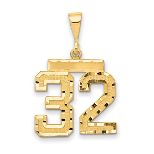 14k Yellow Gold Medium Diamond-cut Number 32 Charm