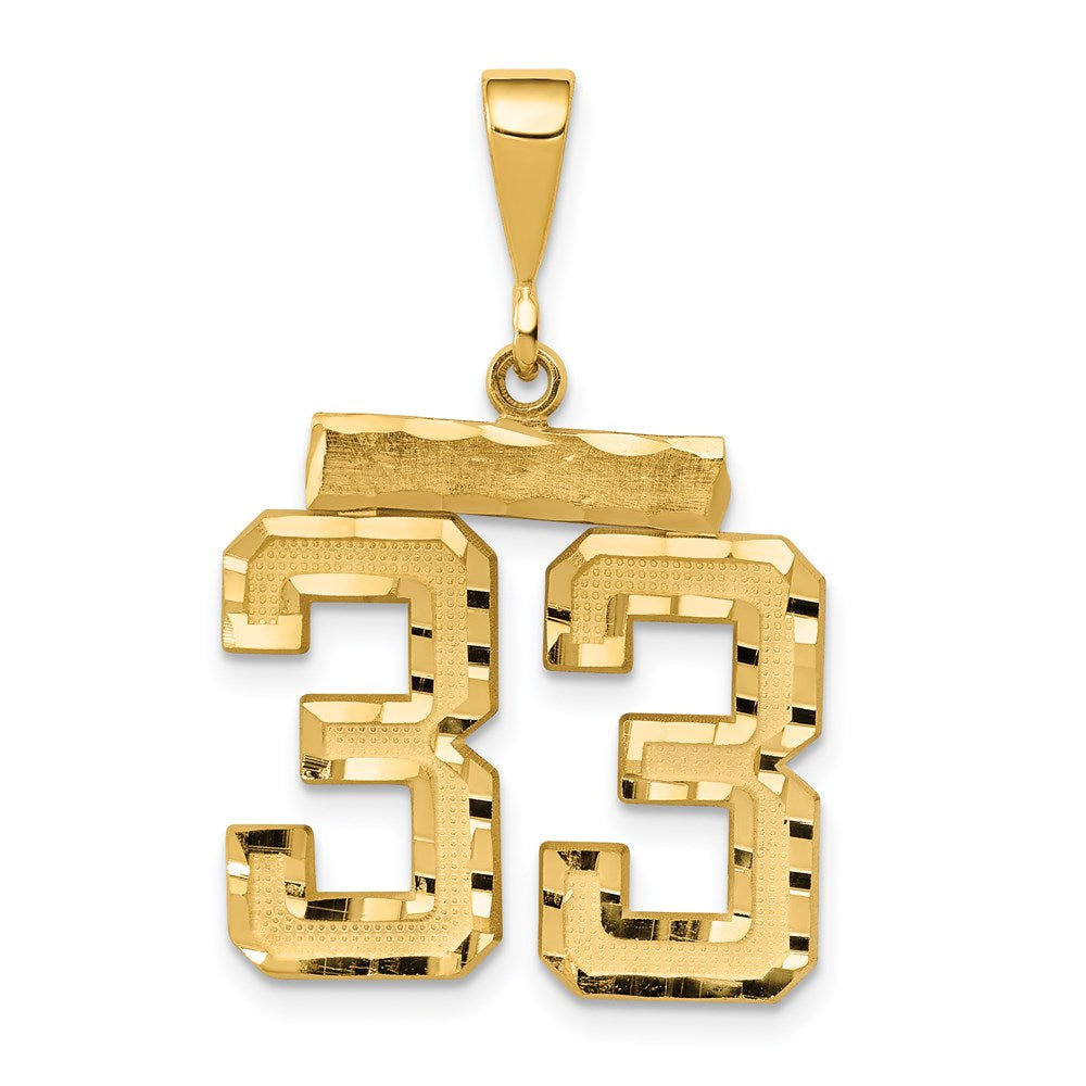 14k Yellow Gold Medium Diamond-cut Number 33 Charm