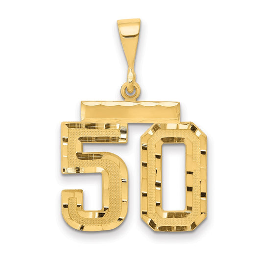 14k Yellow Gold Medium Diamond-cut Number 50 Charm