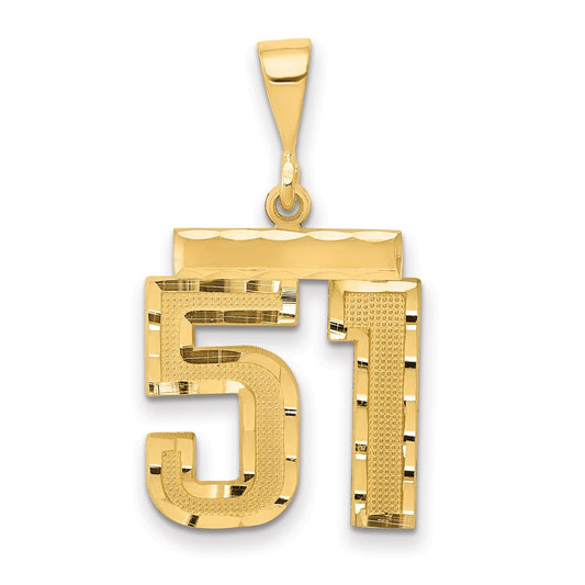 14k Yellow Gold Medium Diamond-cut Number 51 Charm