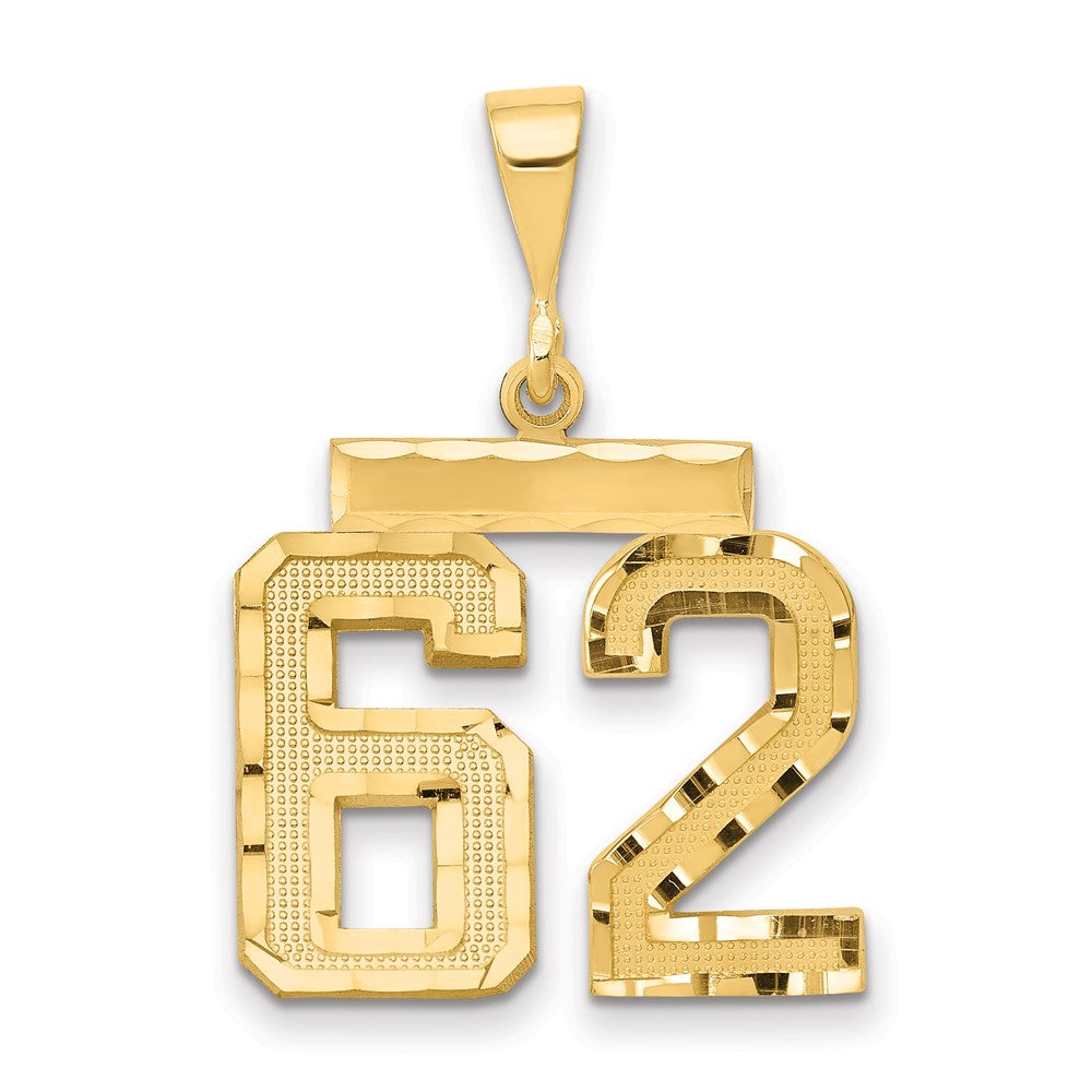 14k Yellow Gold Medium Diamond-cut Number 62 Charm