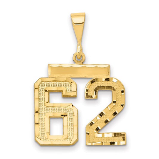 14k Yellow Gold Medium Diamond-cut Number 62 Charm