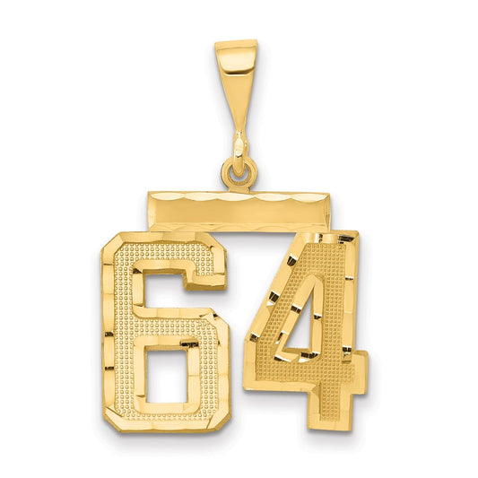 14k Yellow Gold Medium Diamond-cut Number 64 Charm