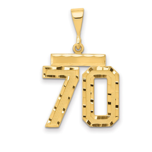 14k Yellow Gold Medium Diamond-cut Number 70 Charm
