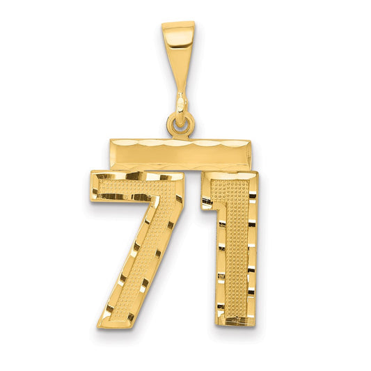 14k Yellow Gold Medium Diamond-cut Number 71 Charm
