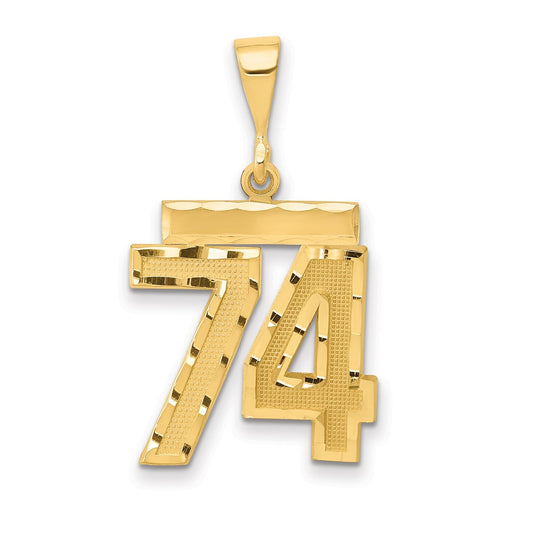 14k Yellow Gold Medium Diamond-cut Number 74 Charm