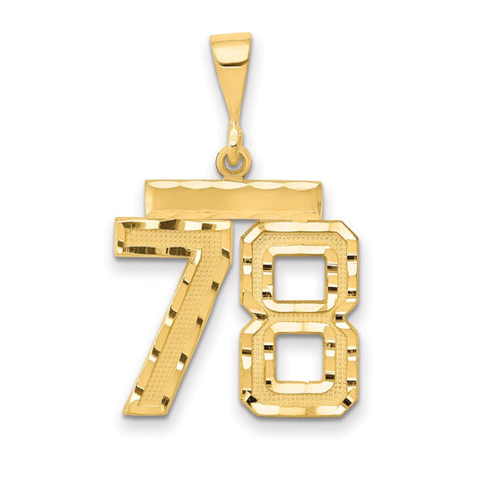 14k Yellow Gold Medium Diamond-cut Number 78 Charm