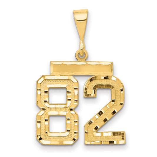 14k Yellow Gold Medium Diamond-cut Number 82 Charm