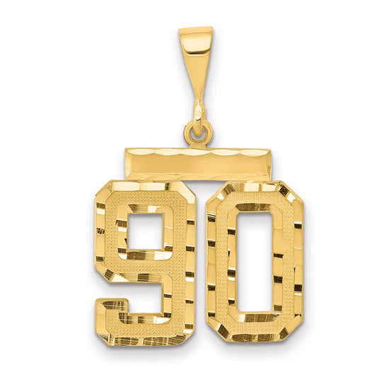 14k Yellow Gold Medium Diamond-cut Number 90 Charm