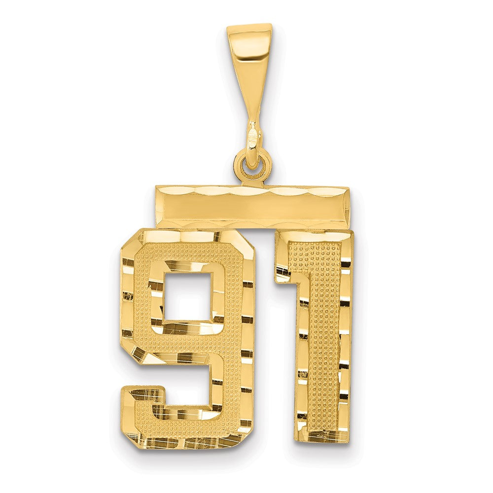 14k Yellow Gold Medium Diamond-cut Number 91 Charm