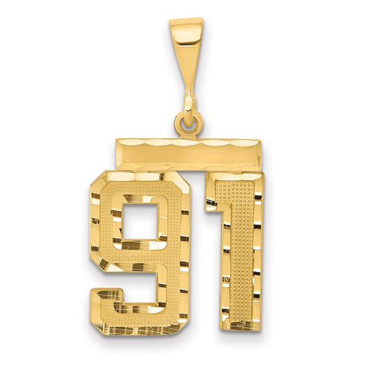 14k Yellow Gold Medium Diamond-cut Number 91 Charm