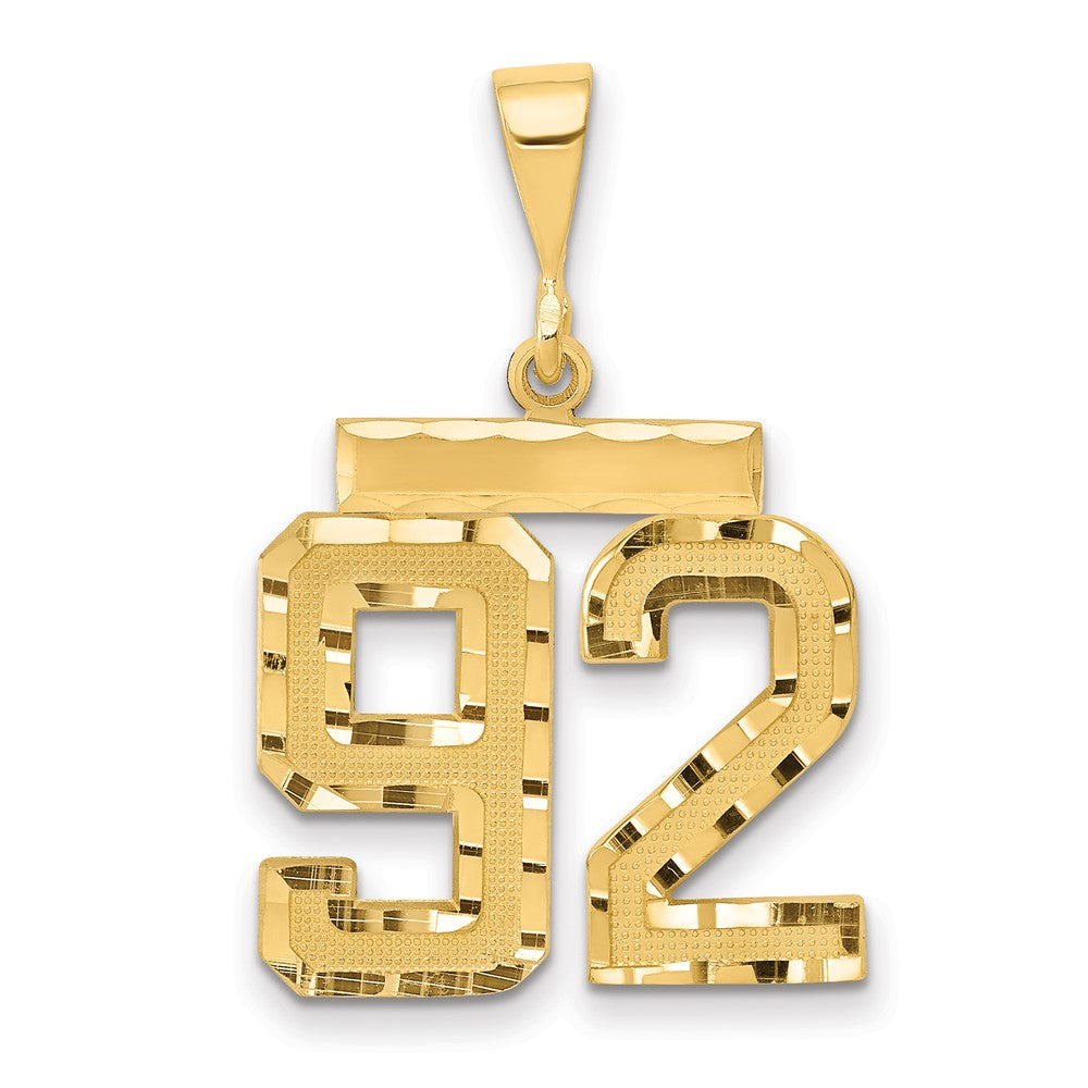 14k Yellow Gold Medium Diamond-cut Number 92 Charm