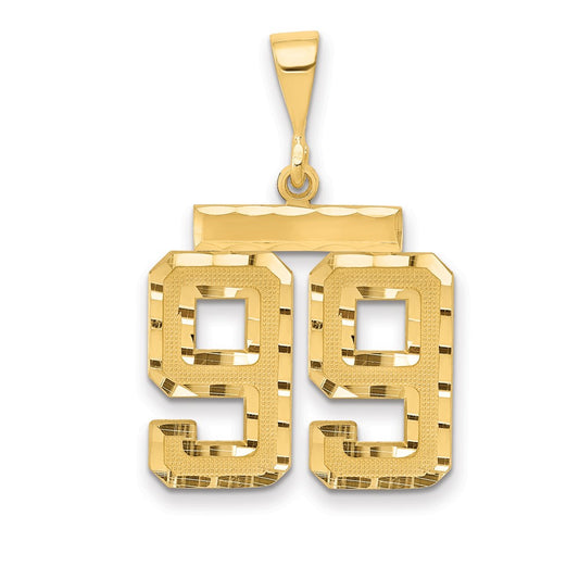14k Yellow Gold Medium Diamond-cut Number 99 Charm