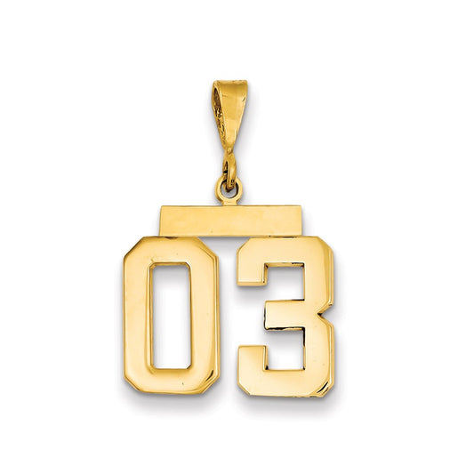 14k Yellow Gold Medium Polished Number 03 on Top Charm