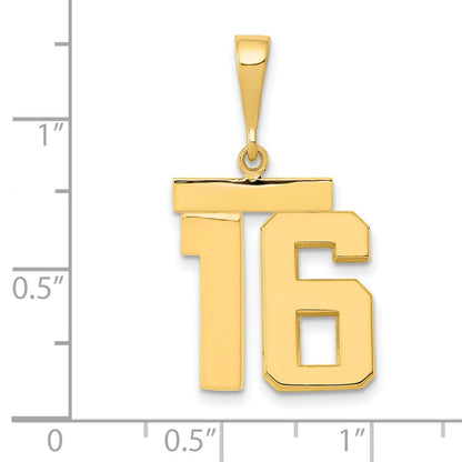 14k Yellow Gold Medium Polished Number 16 Charm