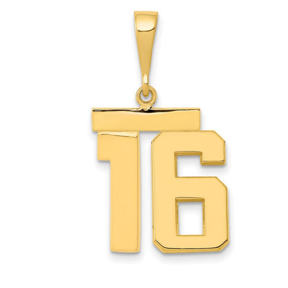 14k Yellow Gold Medium Polished Number 16 Charm
