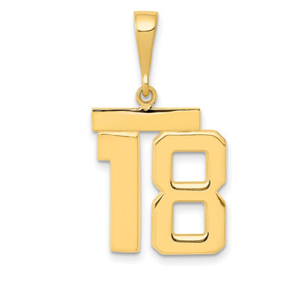 14k Yellow Gold Medium Polished Number 18 Charm