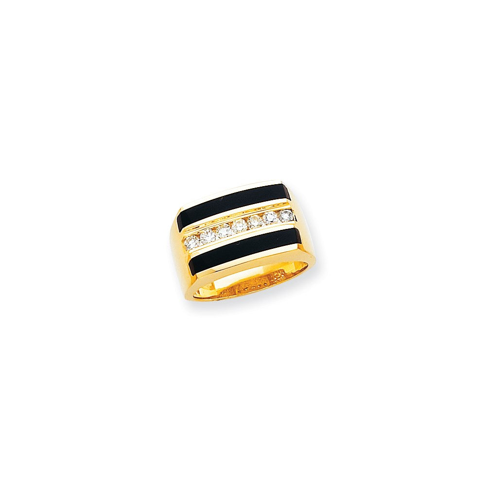14k yellow gold flat top polished complete mens real diamond and onyx ring or154aa