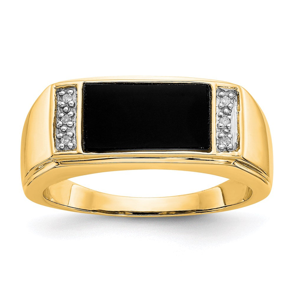 14k yellow gold onyx a quality real diamond mens ring or254a
