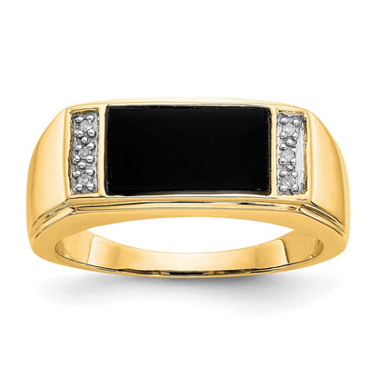 14k yellow gold onyx a quality real diamond mens ring or254a