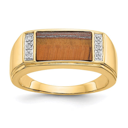 14k yellow gold tigers eye a quality real diamond mens ring or263a