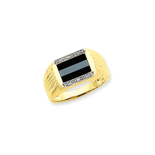 14k yellow gold rhod onyx hematite real diamond ring or420a