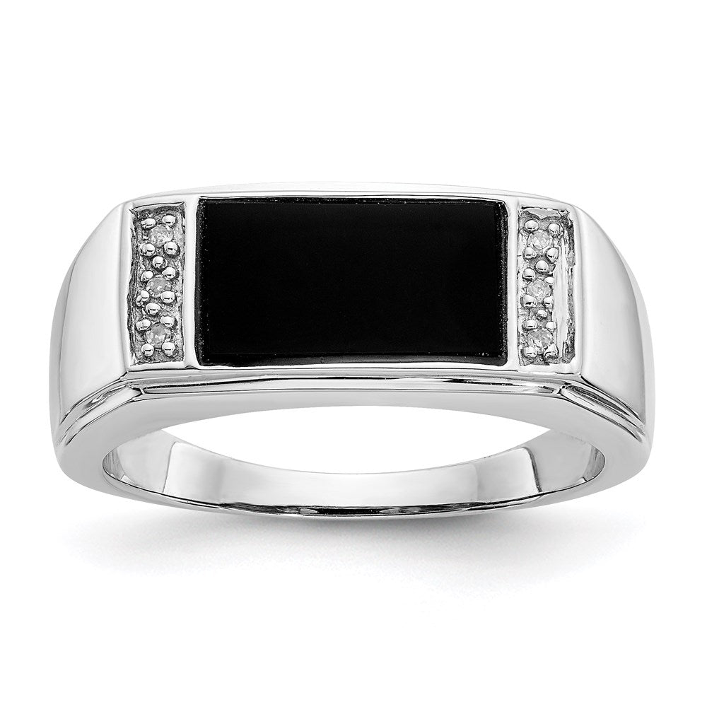 14k white gold onyx a quality real diamond mens ring orw46a