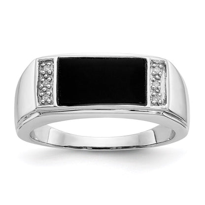 14k white gold onyx a quality real diamond mens ring orw46a