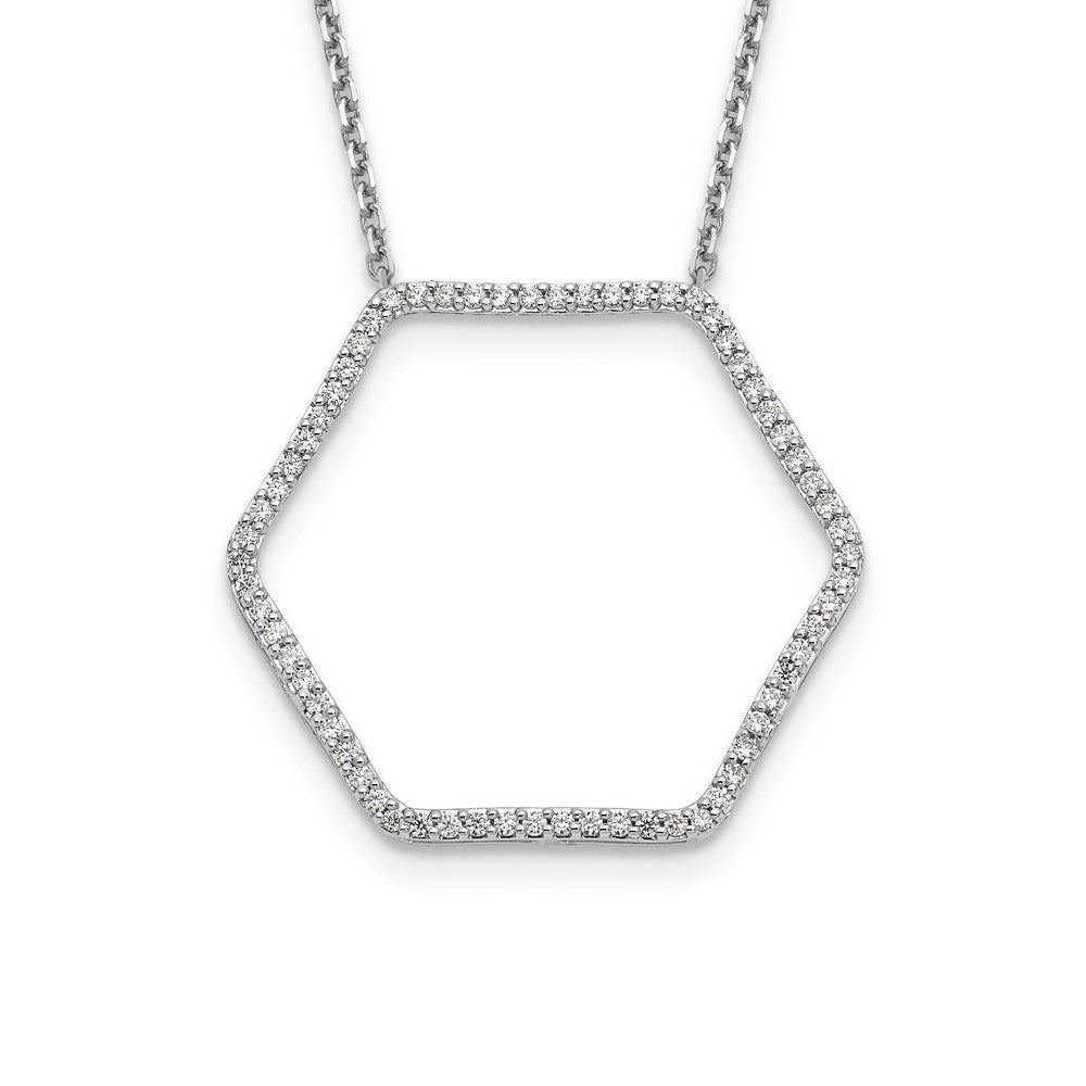 14k white gold real diamond fancy hexagon chain slide necklace pm1004 050 wa