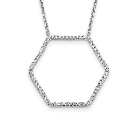 14k white gold real diamond fancy hexagon chain slide necklace pm1004 050 wa