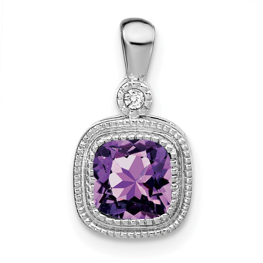 14k white gold cushion amethyst and real diamond pendant pm3665 am 001 wa