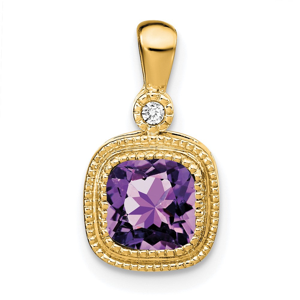 14k yellow gold cushion amethyst and real diamond pendant pm3665 am 001 ya