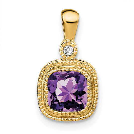 14k yellow gold cushion amethyst and real diamond pendant pm3665 am 001 ya
