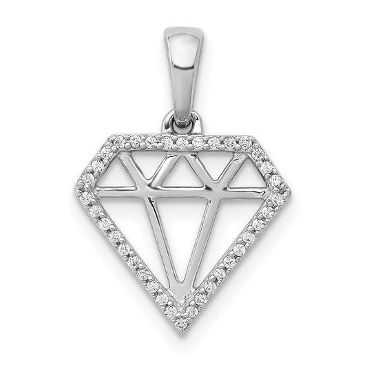 Solid 14k White Gold Simulated CZ Gemstone-shape Pendant