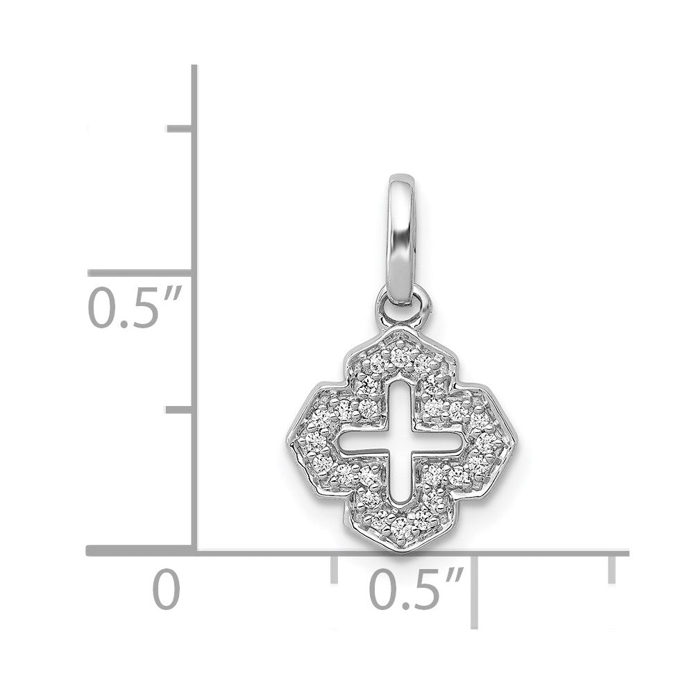 Solid 14k White Gold 1/10ct. Simulated CZ Fancy Cross Pendant