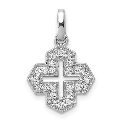 Solid 14k White Gold 1/4ct. Simulated CZ Fancy Cross Pendant