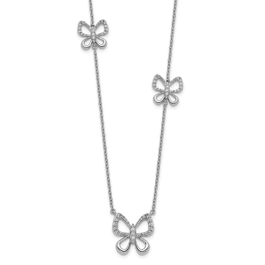 14k white gold real diamond butterfly necklace pm3728 030 wa
