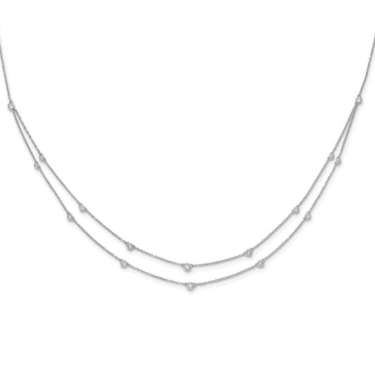 14k white gold real diamond multi station double strand necklace pm3755 050 wa