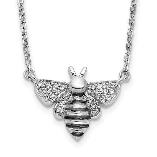 14k white gold real diamond bee 18 inch necklace pm3757 010 wa