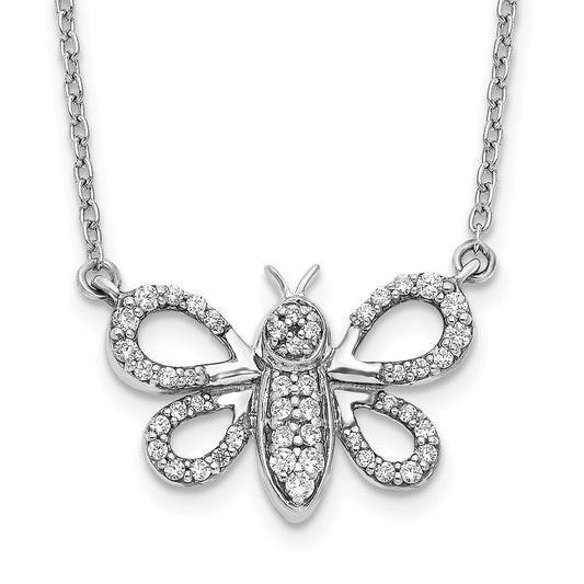 14k white gold real diamond bee necklace pm3758 025 wa