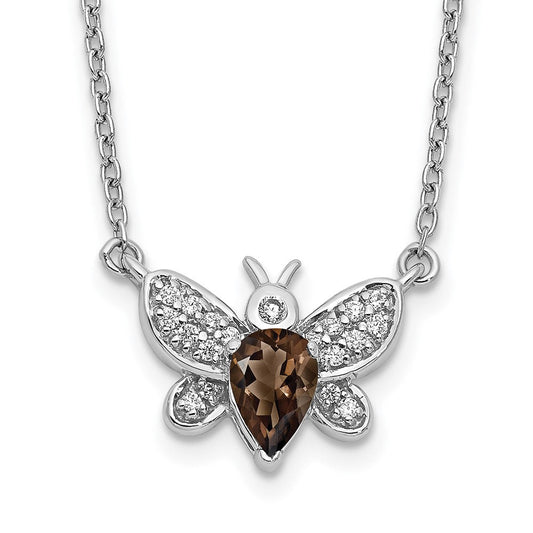 14k white gold real diamond and smokey quartz bee 18 inch necklace pm3759 sq 010 wa
