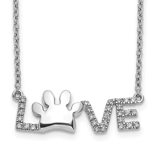 14k white gold real diamond paw print love necklace pm3764 011 wa