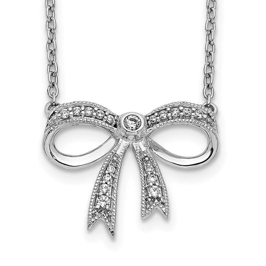 14k white gold real diamond bow 18 inch necklace pm3765 010 wa